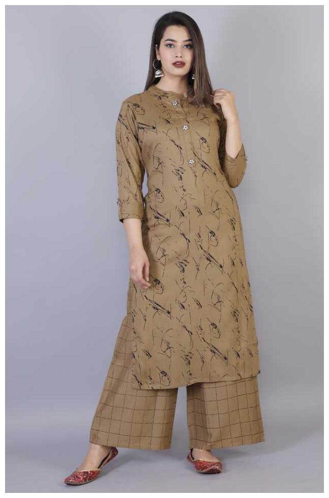 

HIGHLIGHT FASHION EXPORT Women Brown Printed Straight Kurta With Palazzo