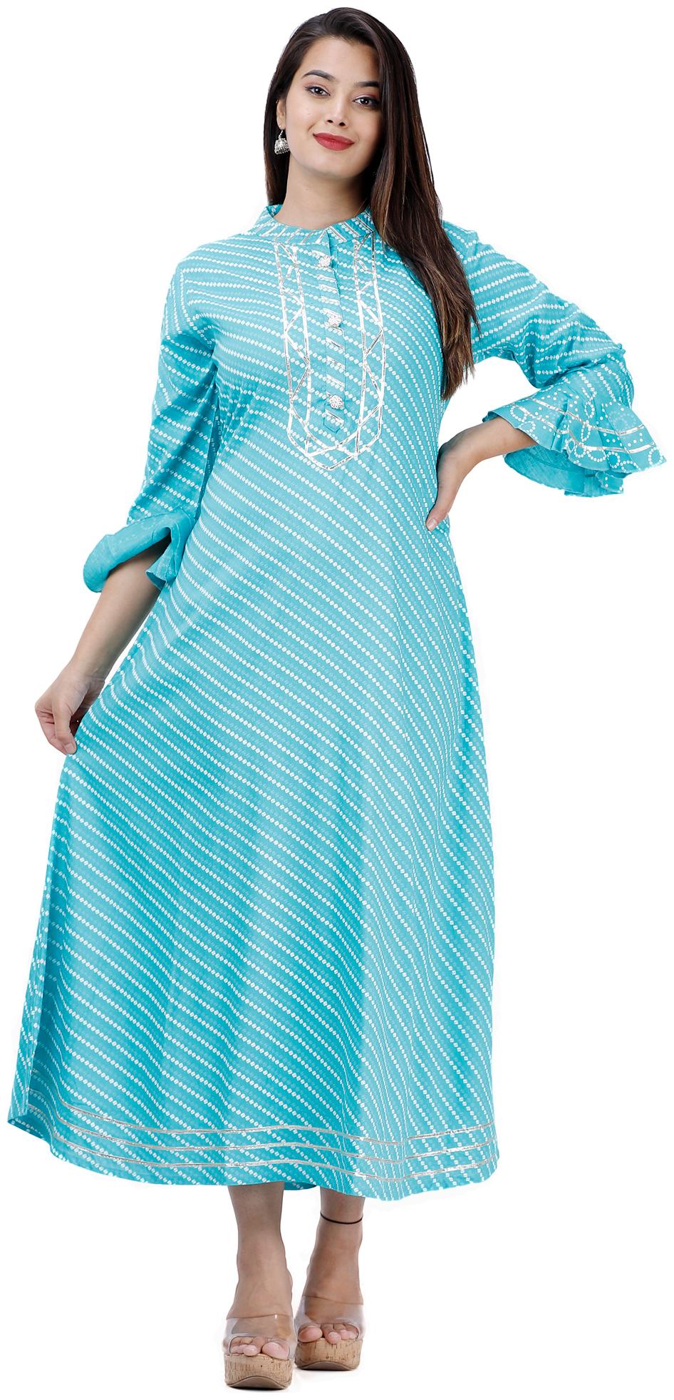 

Highlight Fashion Export Women Blue Viscose Rayon Bandhani Fusion Dresses
