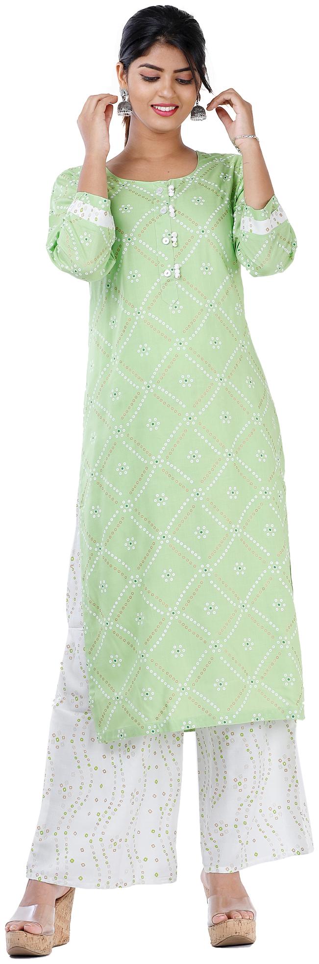 

HIGHLIGHT FASHION EXPORT Women Green Bandhani Straight Kurta With Palazzo