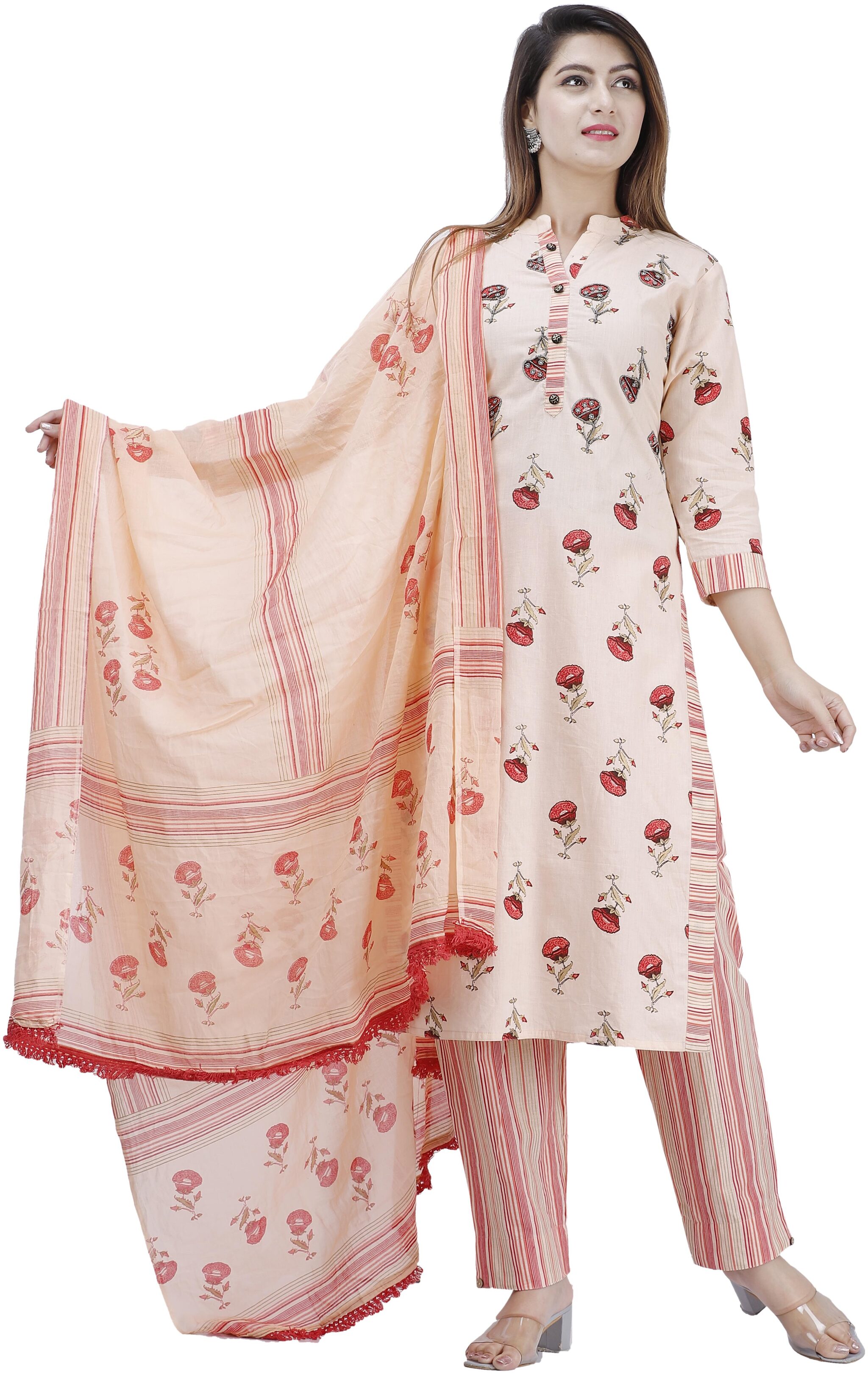 

HIGHLIGHT FASHION EXPORT Women Pink Floral Straight Kurta With Pants And Dupatta