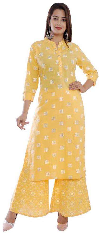 

HIGHLIGHT FASHION EXPORT Women Yellow Printed Straight Kurta With Palazzo