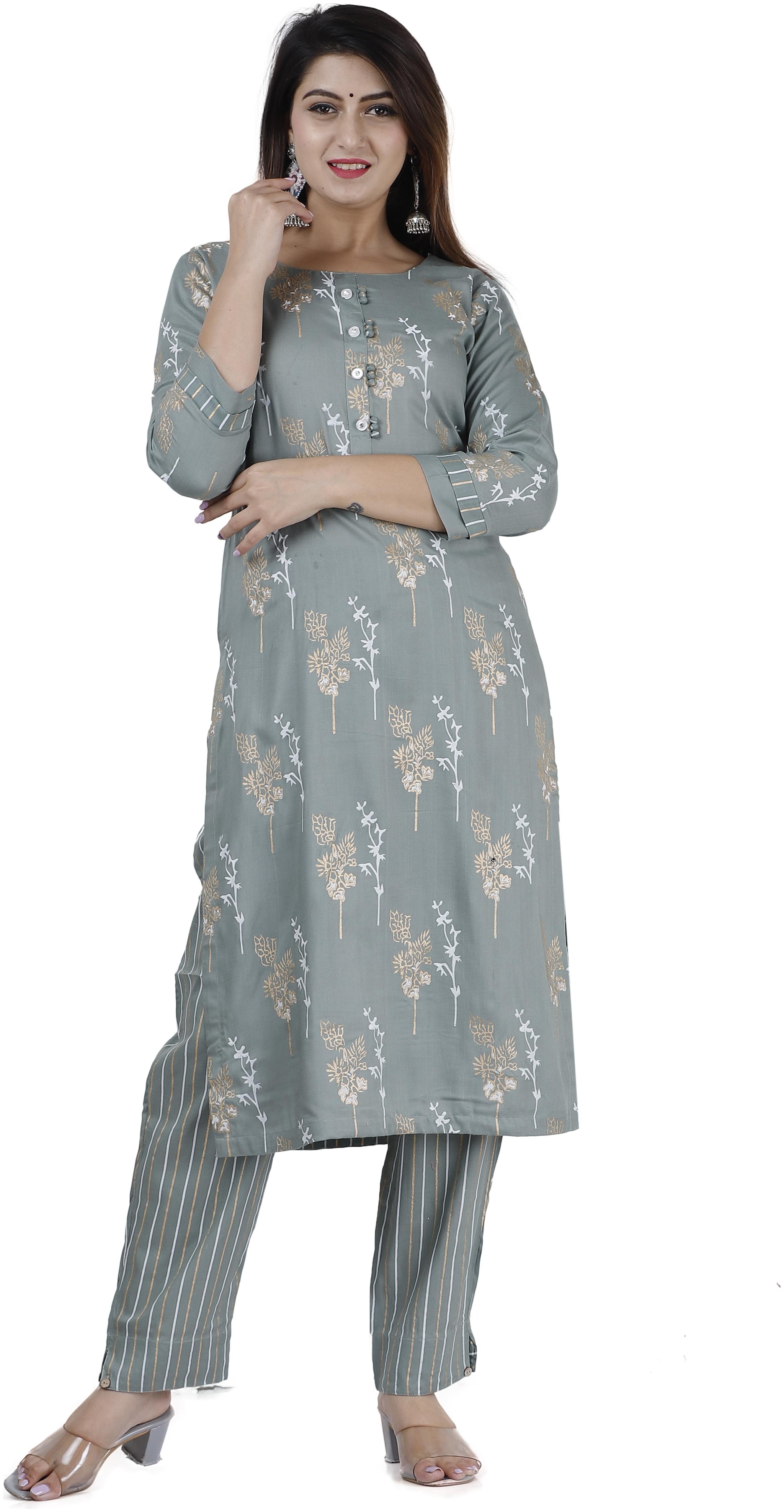 

HIGHLIGHT FASHION EXPORT Women Grey Printed Straight Kurta With Pants