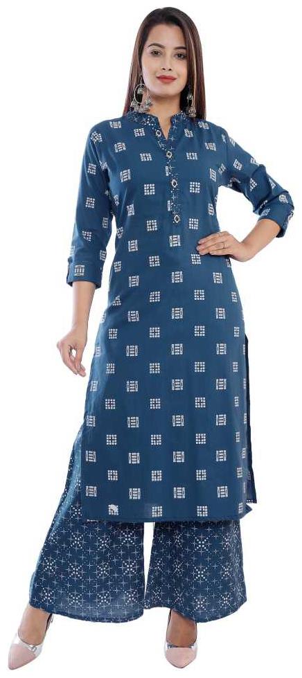 

HIGHLIGHT FASHION EXPORT Women Blue Printed Straight Kurta With Palazzo