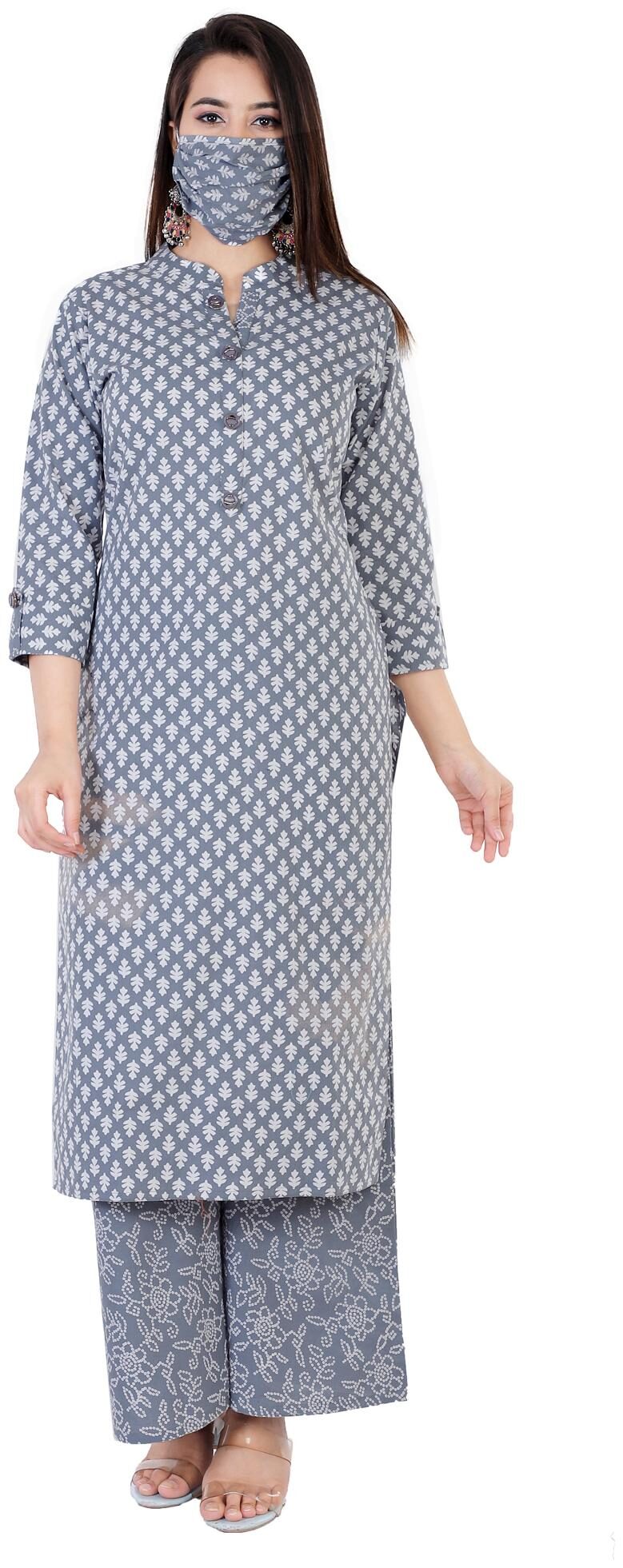

HIGHLIGHT FASHION EXPORT Women Grey Printed Straight Kurta With Palazzo