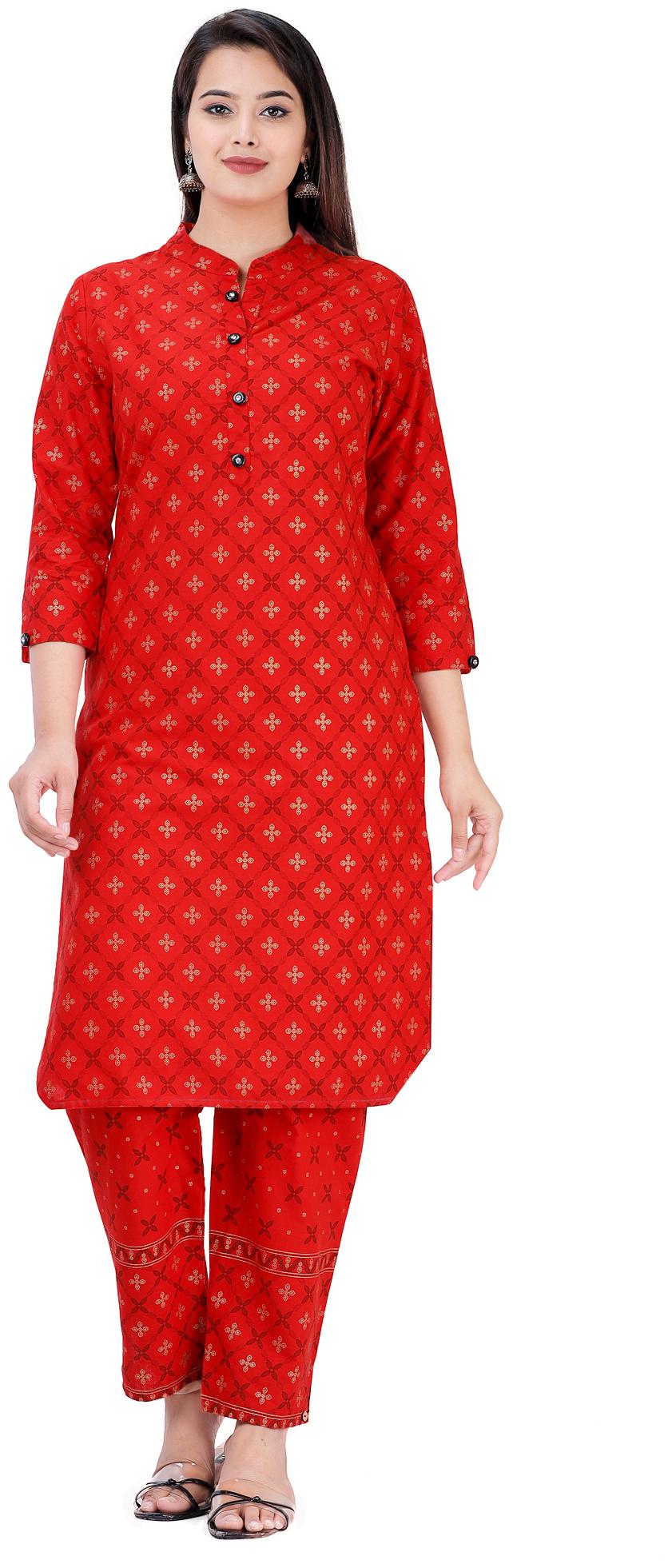 

HIGHLIGHT FASHION EXPORT Women Red Printed Straight Kurta With Pants