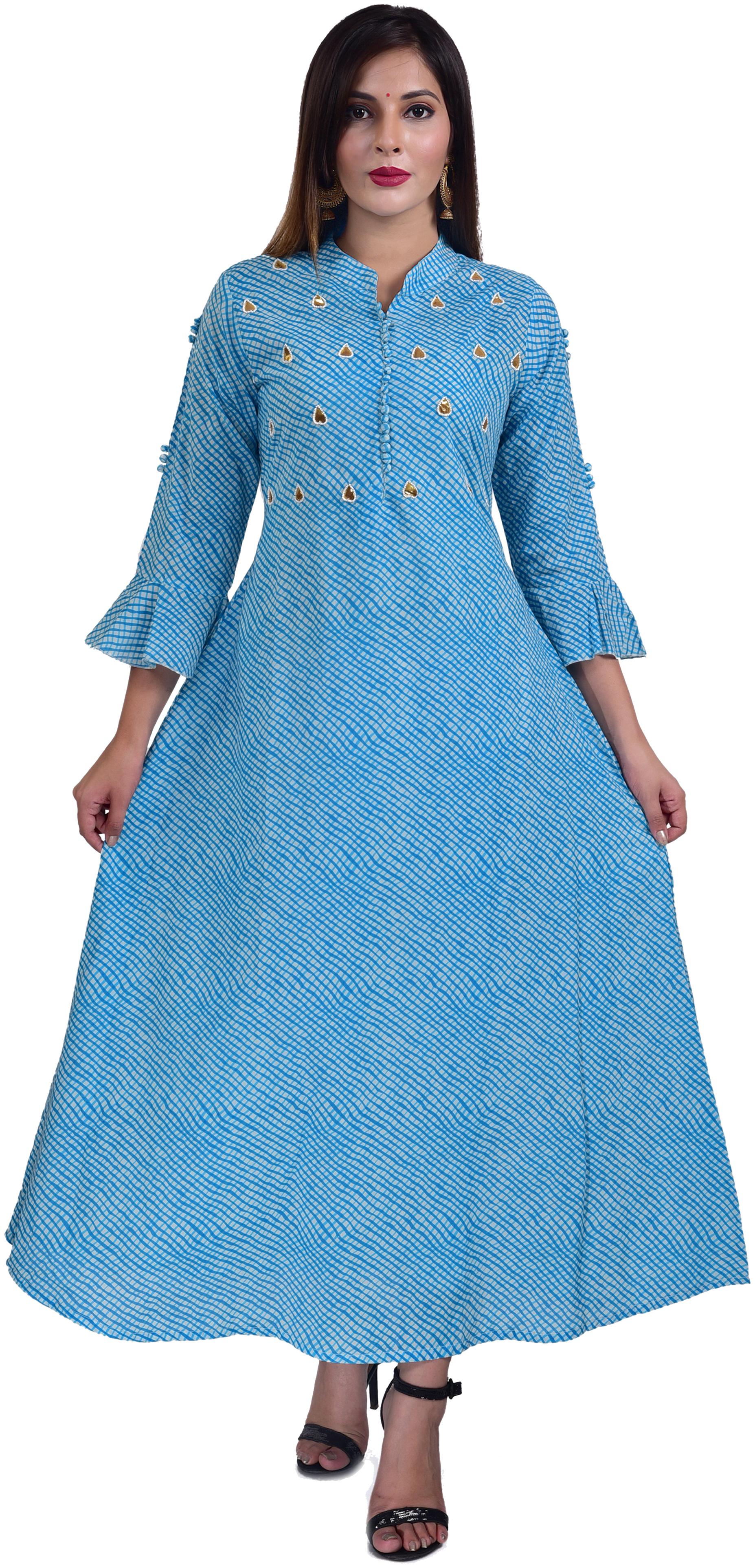 

HIGHLIGHT FASHION EXPORT Women Blue Checkered Anarkali Kurti