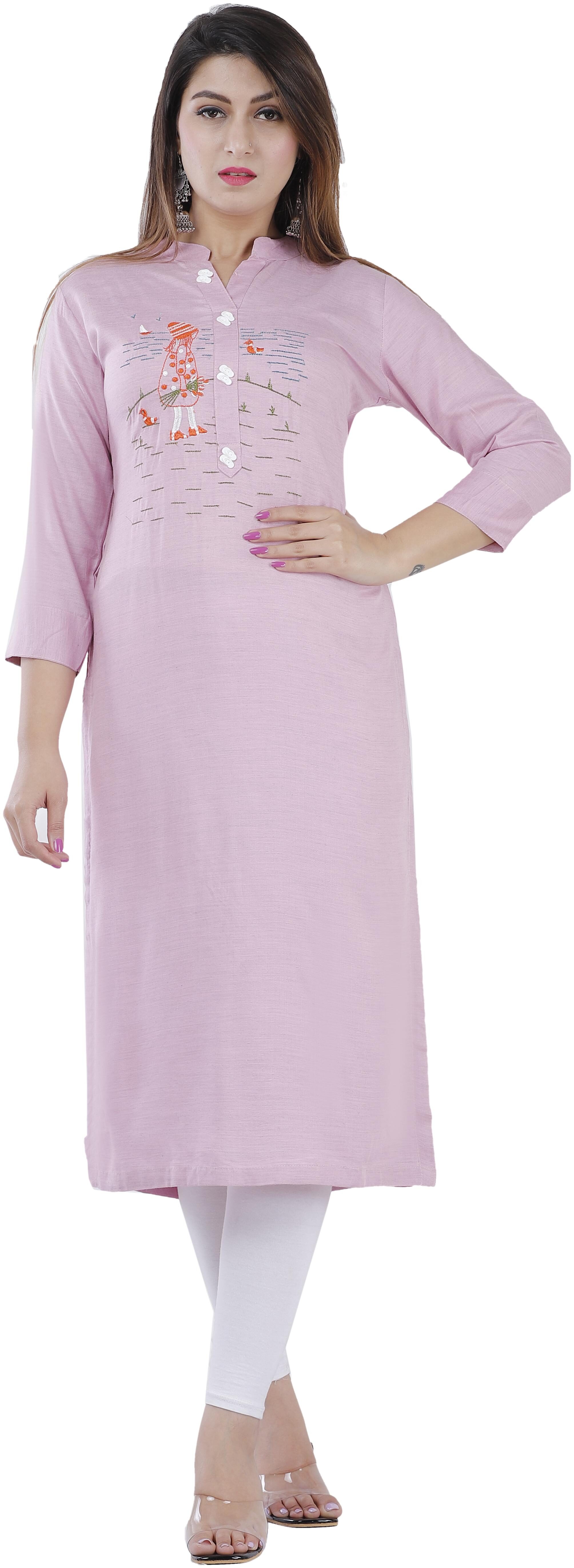 

HIGHLIGHT FASHION EXPORT Women Pink Embroidered Straight Kurta