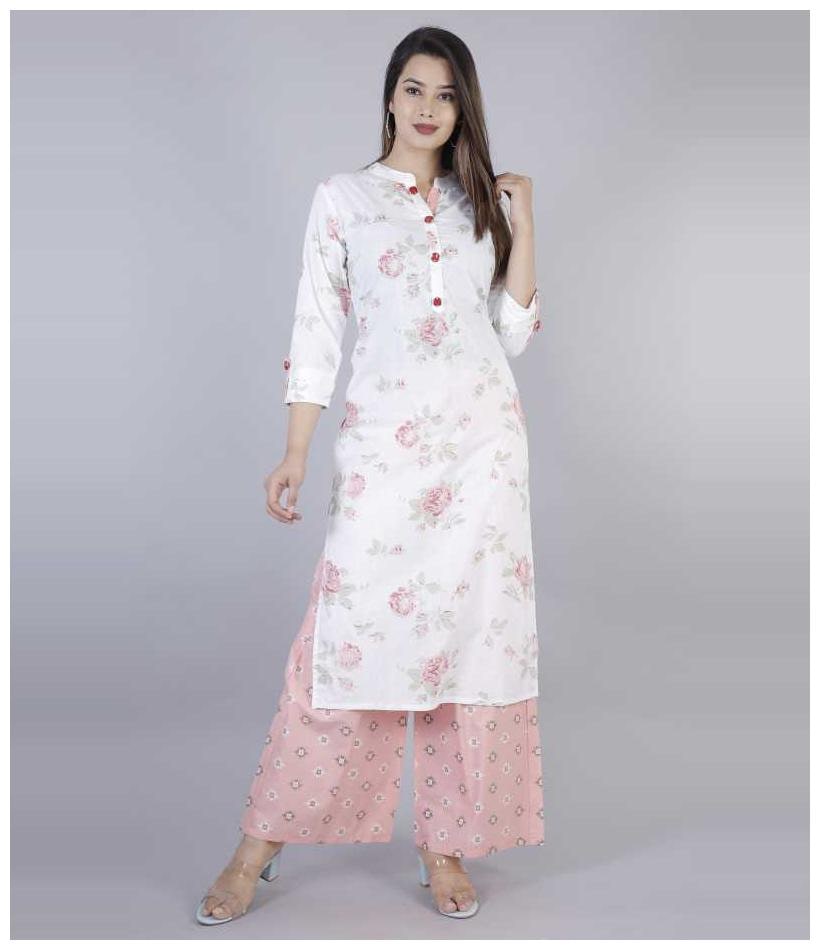 

HIGHLIGHT FASHION EXPORT Women White Floral Straight Kurta With Palazzo