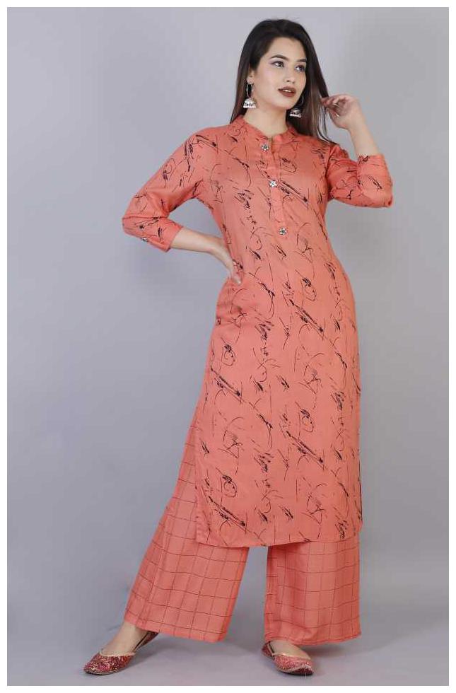 

HIGHLIGHT FASHION EXPORT Women Orange Printed Straight Kurta With Palazzo