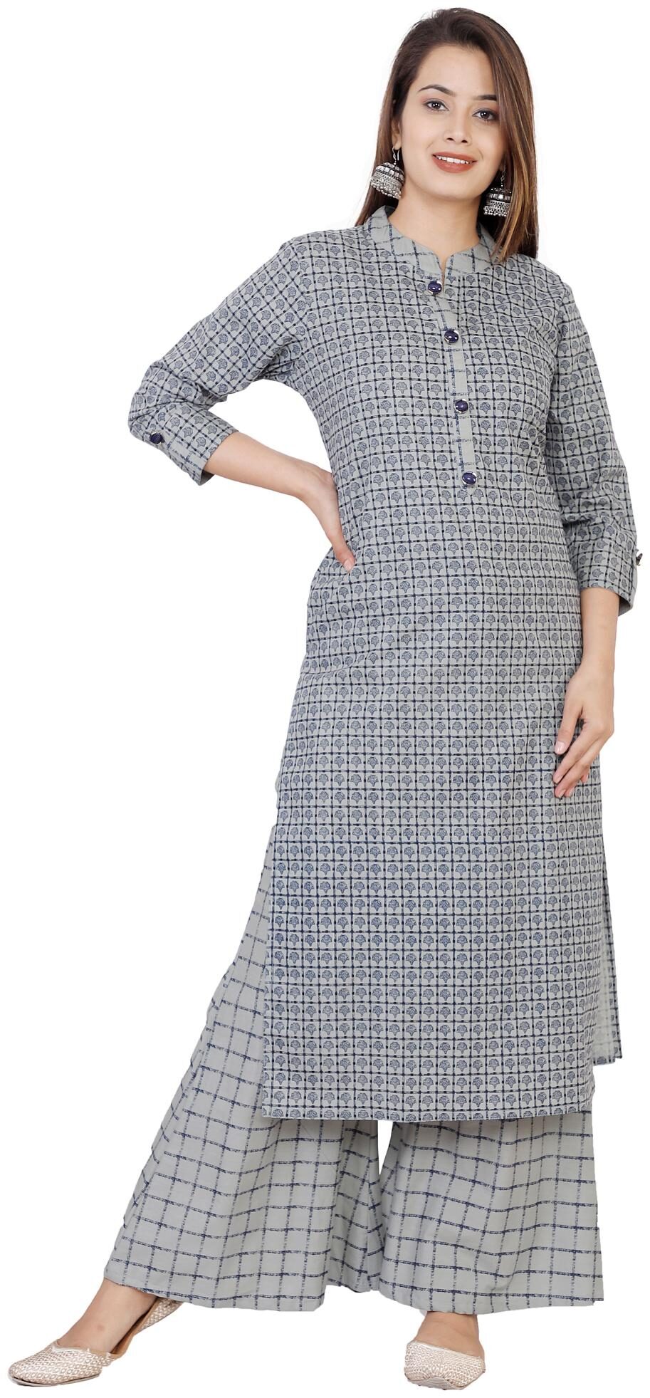 

HIGHLIGHT FASHION EXPORT Women Grey Printed Straight Kurta With Palazzo