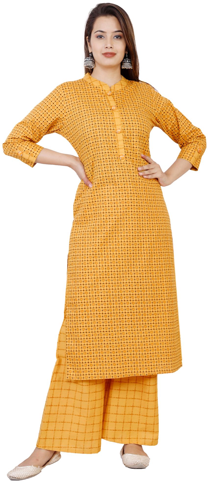 

HIGHLIGHT FASHION EXPORT Women Yellow Printed Straight Kurta With Palazzo