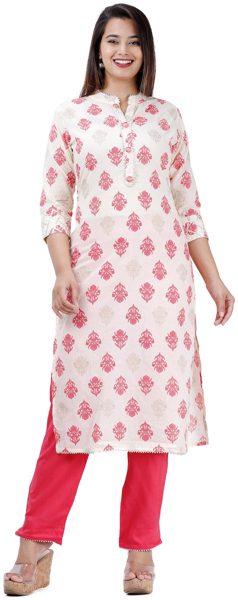 

HIGHLIGHT FASHION EXPORT Women Pink Floral Straight Kurta With Pants