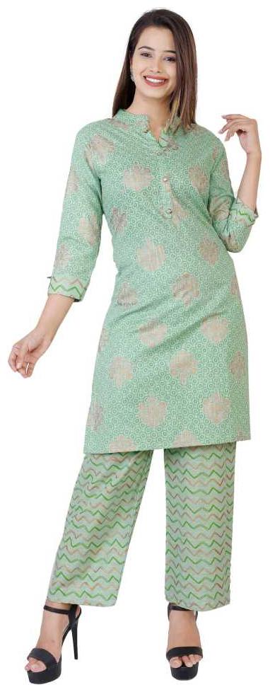 

HIGHLIGHT FASHION EXPORT Women Green Printed Straight Kurta With Palazzo