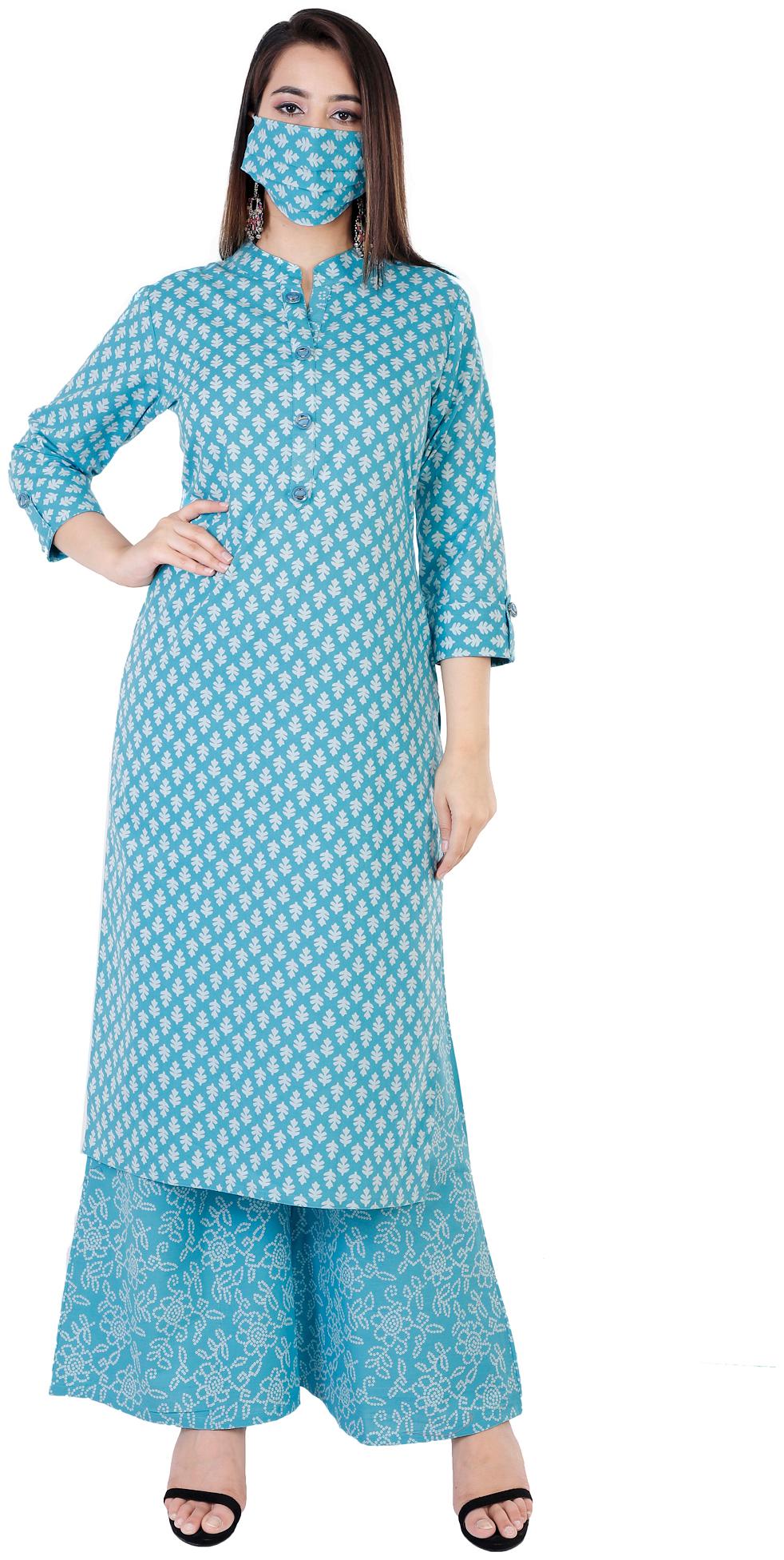 

HIGHLIGHT FASHION EXPORT Women Blue Printed Straight Kurta With Palazzo
