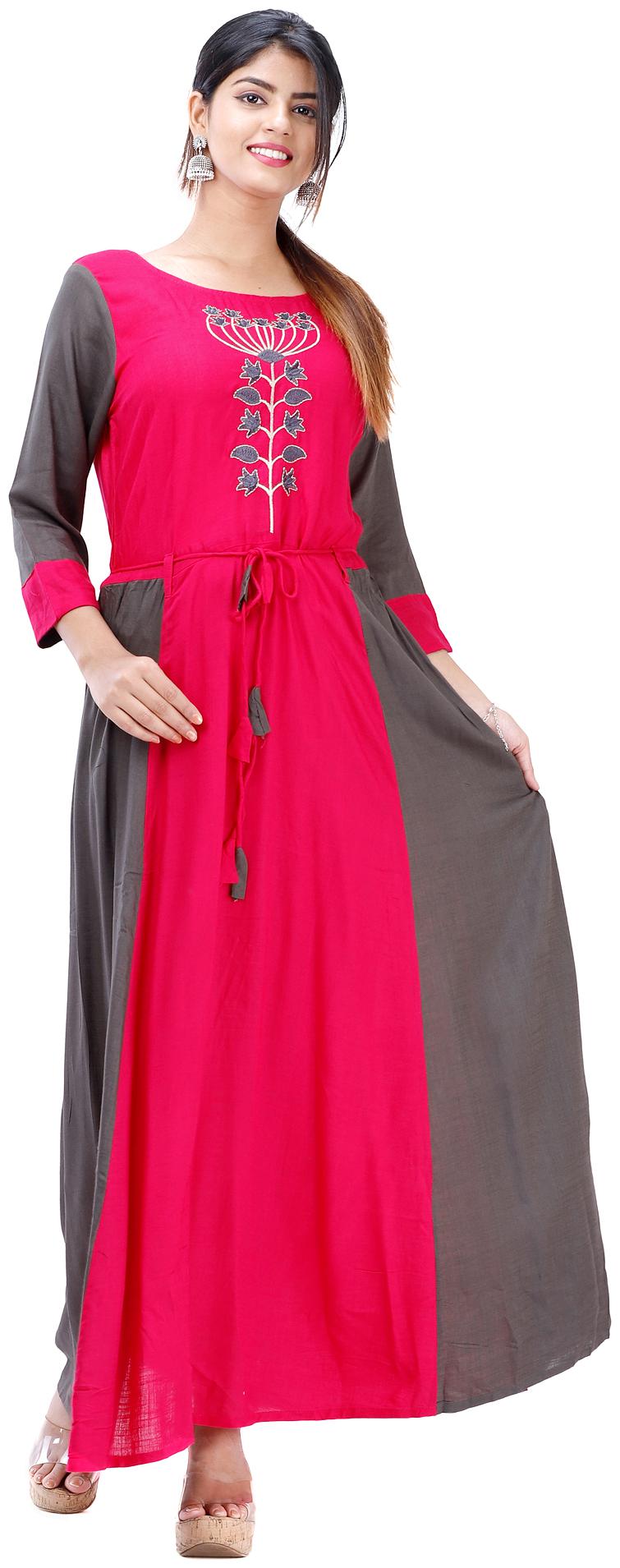 

Highlight Fashion Export Women Pink Viscose Rayon Embroidered Fusion Dresses