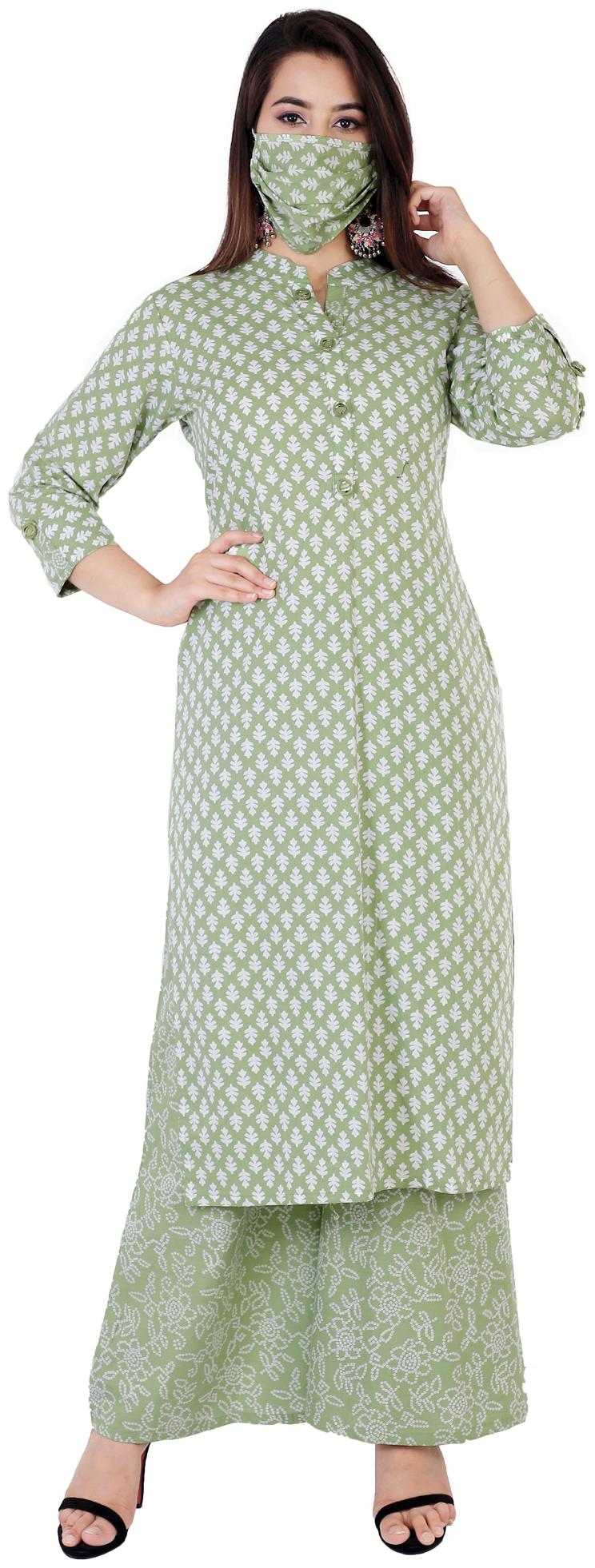 

HIGHLIGHT FASHION EXPORT Women Green Printed Straight Kurta With Palazzo