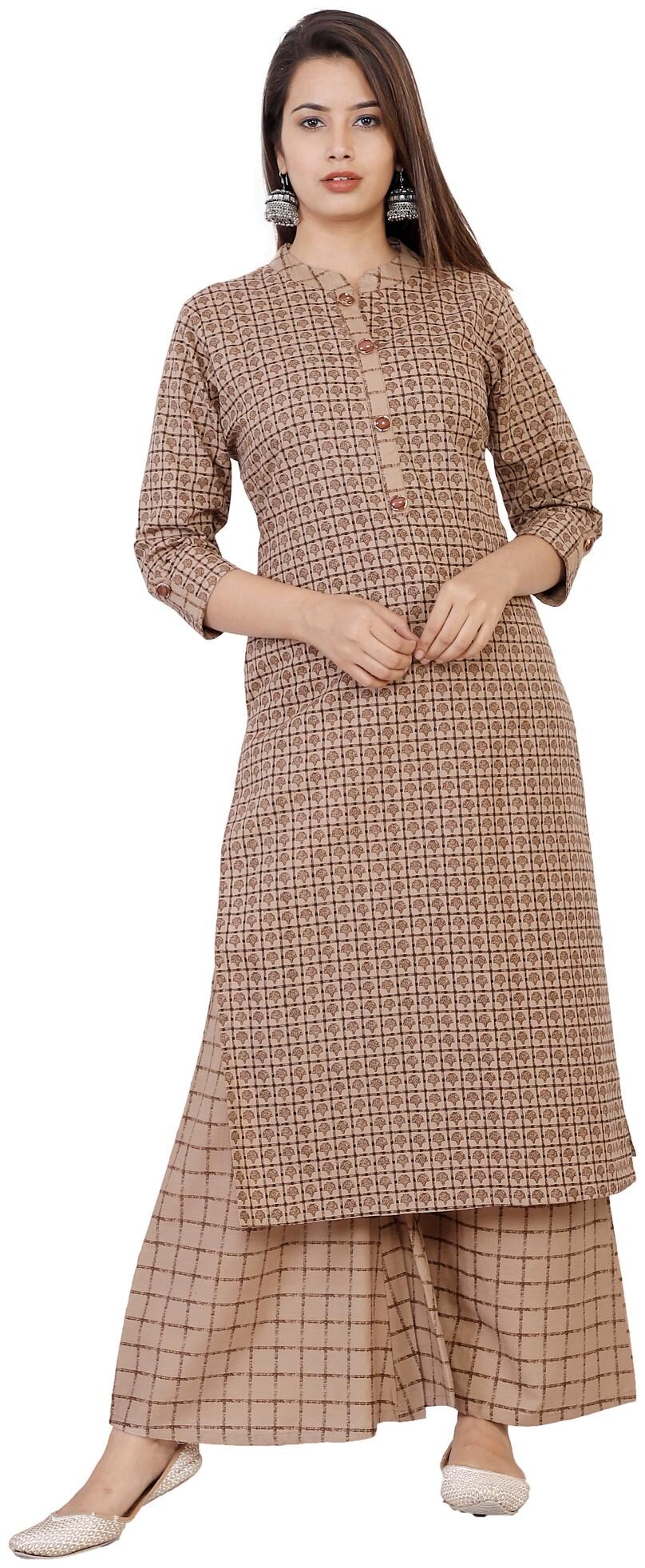 

HIGHLIGHT FASHION EXPORT Women Brown Printed Straight Kurta With Palazzo