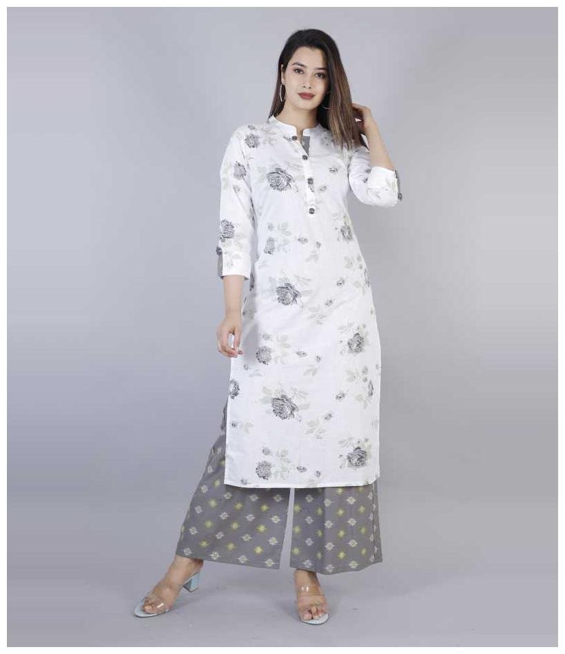 

HIGHLIGHT FASHION EXPORT Women White Floral Straight Kurta With Palazzo