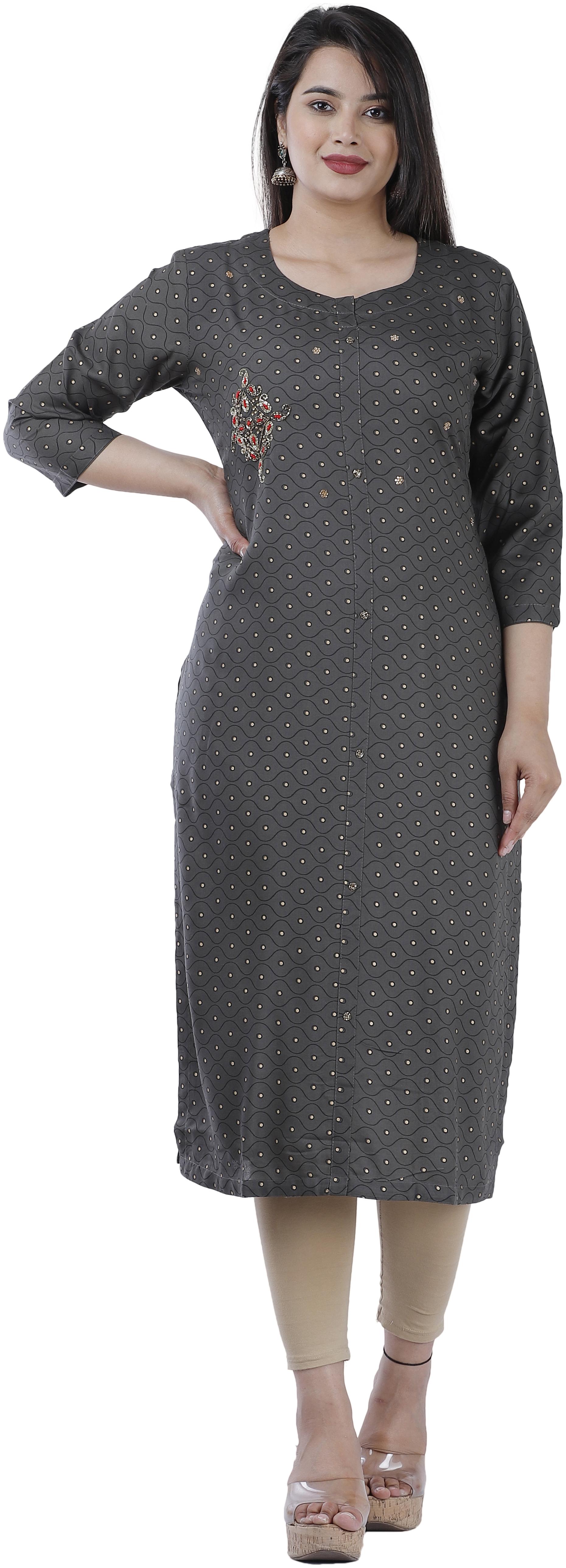 

Highlight Fashion Export Viscose Rayon Embellished Grey Kurta Women