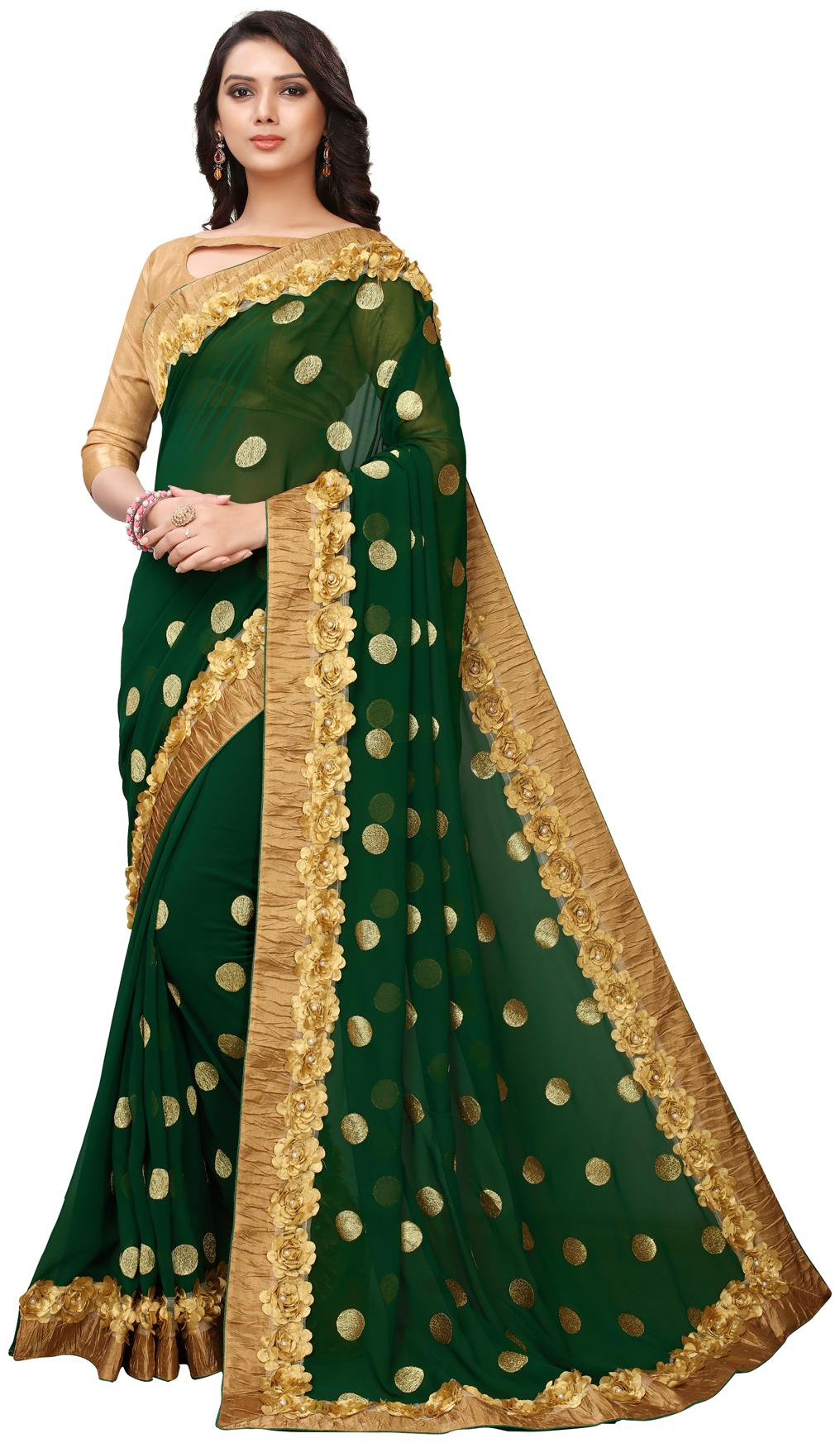 

Hirvanti Fashion Designer Green Georgette Embroidered Saree with Blouse Piece