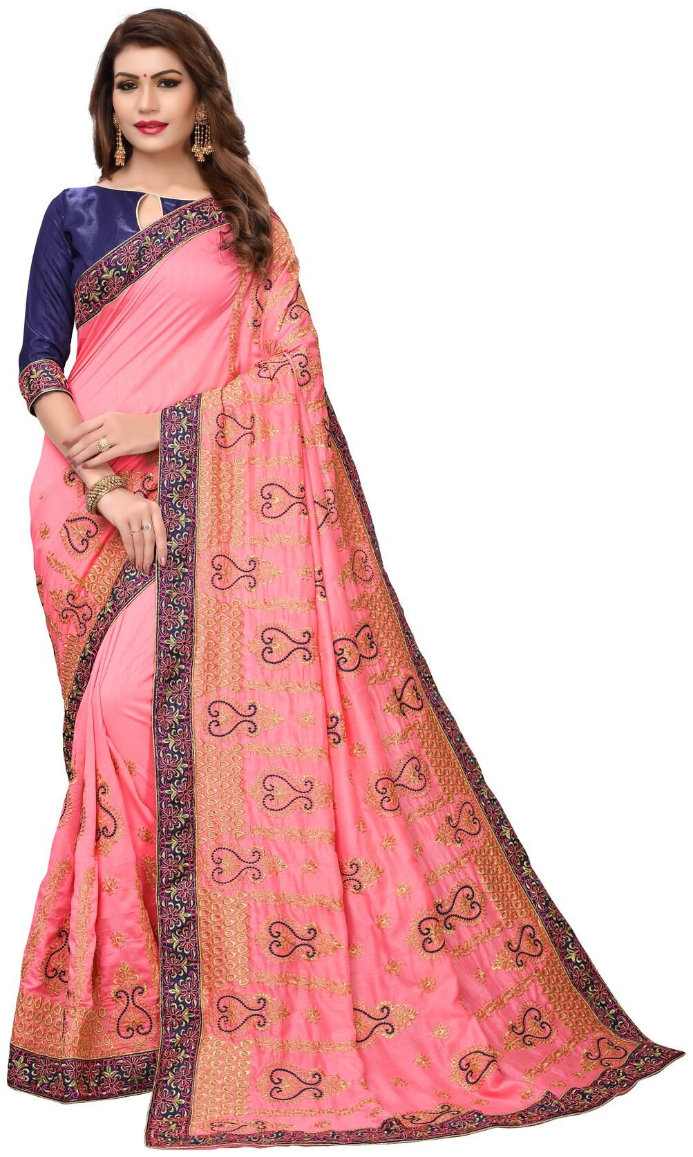 

Hirvanti Fashion Designer Pink Silk Embroidered Saree with Blouse Piece