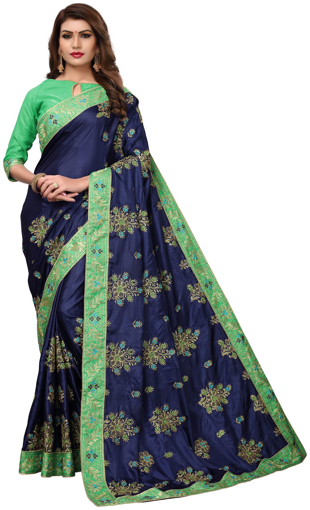 

Hirvanti Fashion Designer Blue Silk Embroidered Saree with Blouse Piece