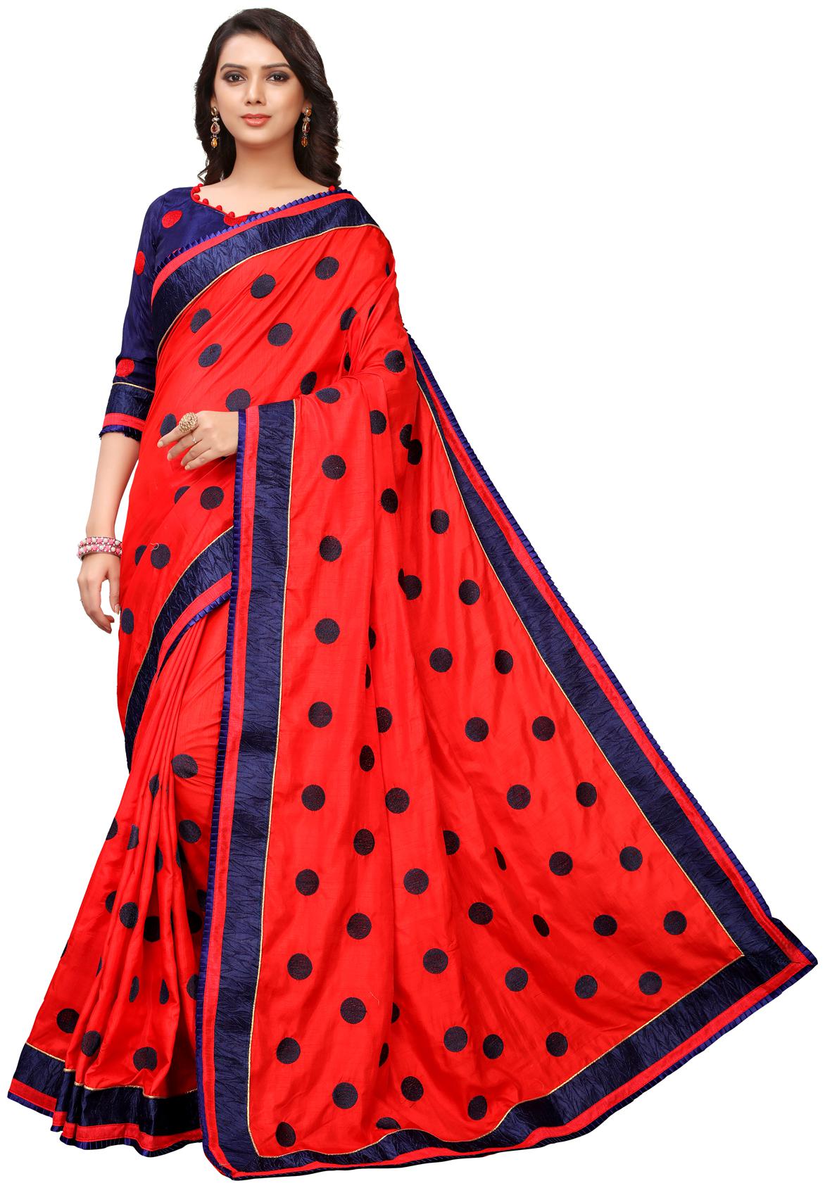 

Hirvanti Fashion Designer Red Silk Embroidered Saree with Blouse Piece