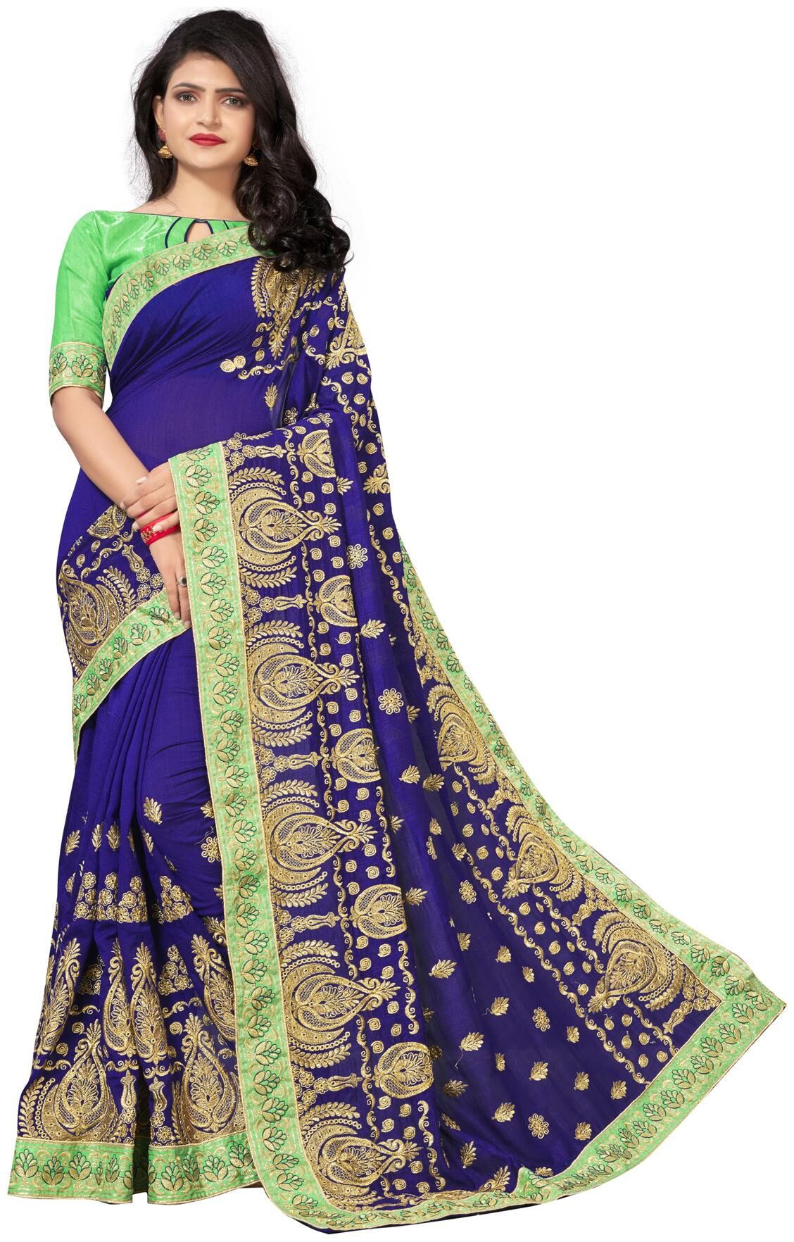 

Hirvanti Fashion Designer Blue Silk Embroidered Saree with Blouse Piece