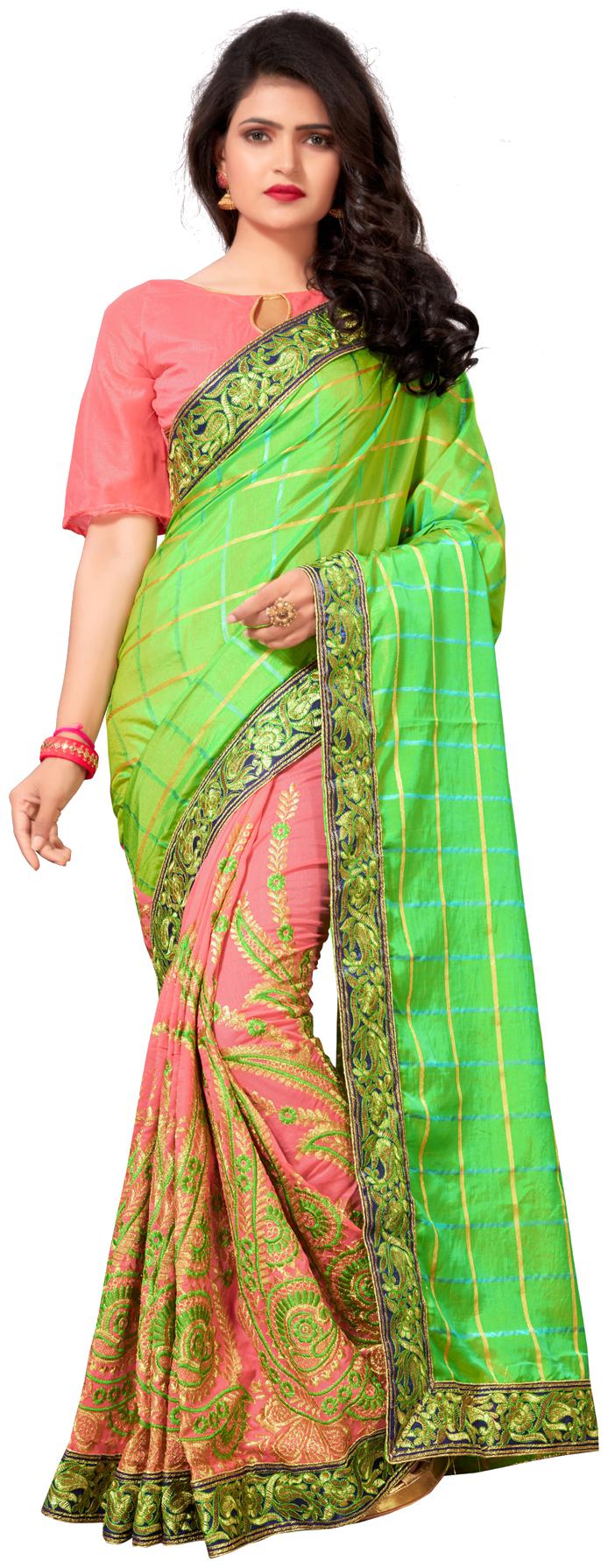 

Hirvanti Fashion Designer Green Silk Embroidered Saree with Blouse Piece