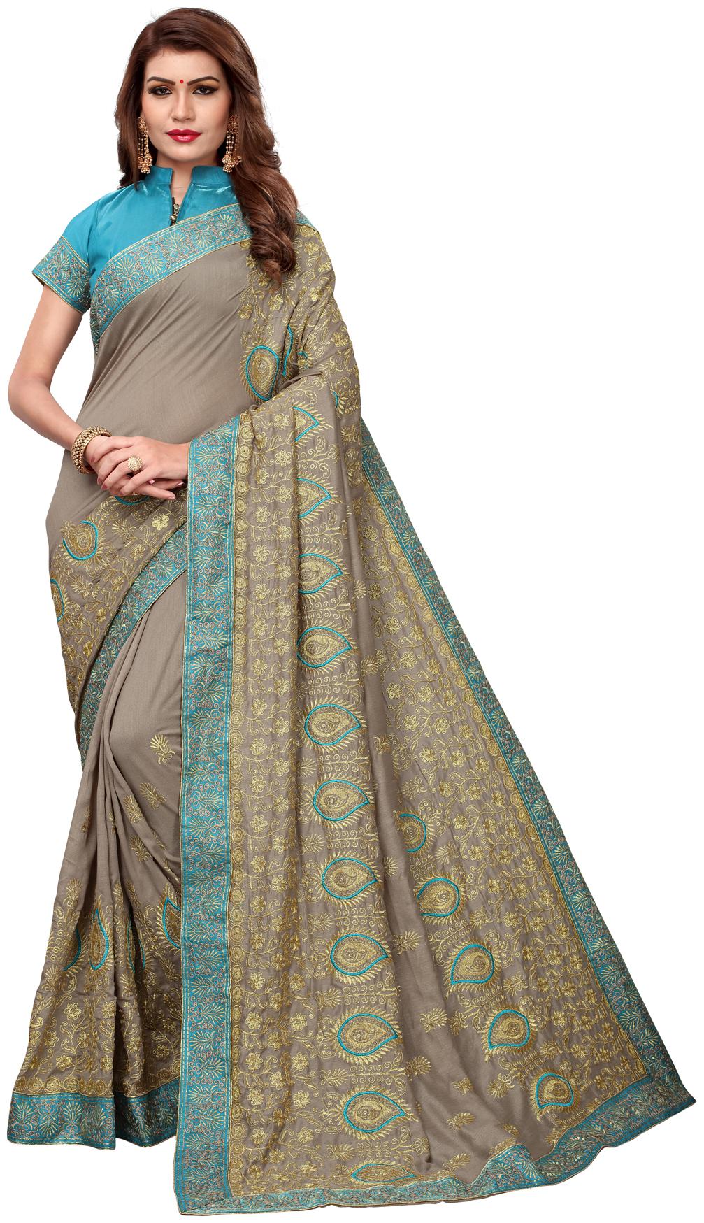 

Hirvanti Fashion Designer Beige Silk Embroidered Saree with Blouse Piece