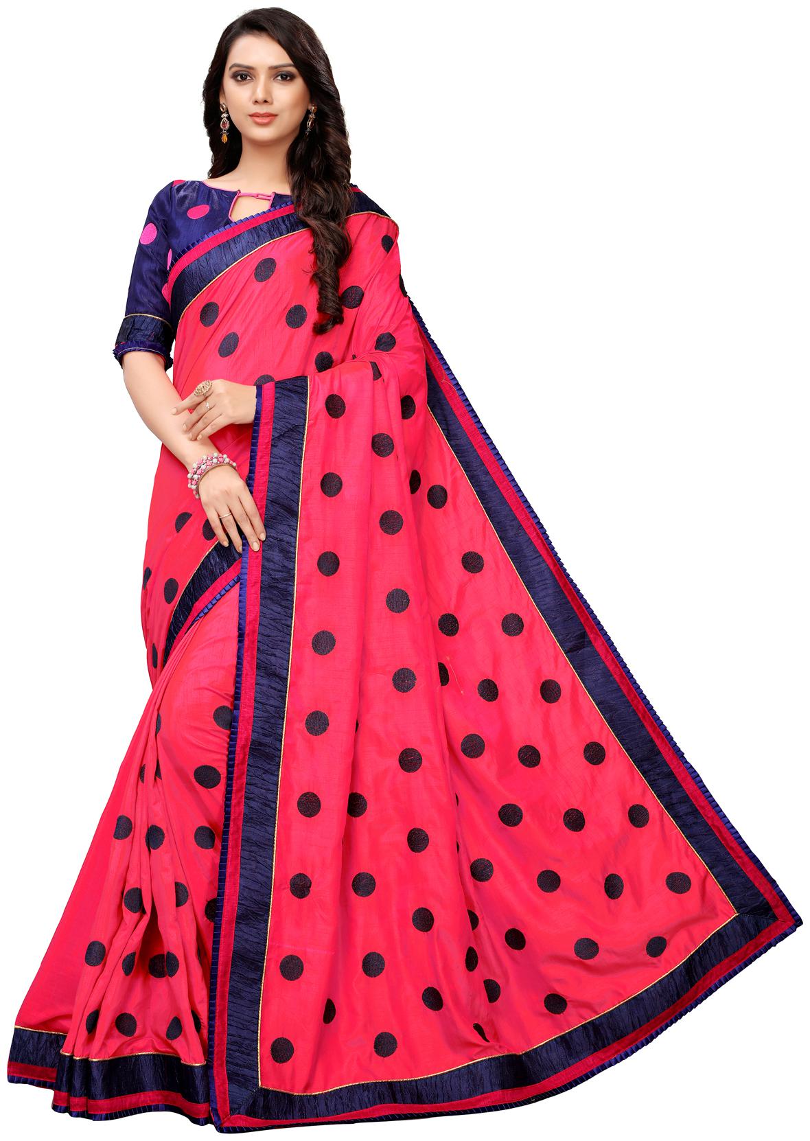 

Hirvanti Fashion Designer Pink Silk Embroidered Saree with Blouse Piece