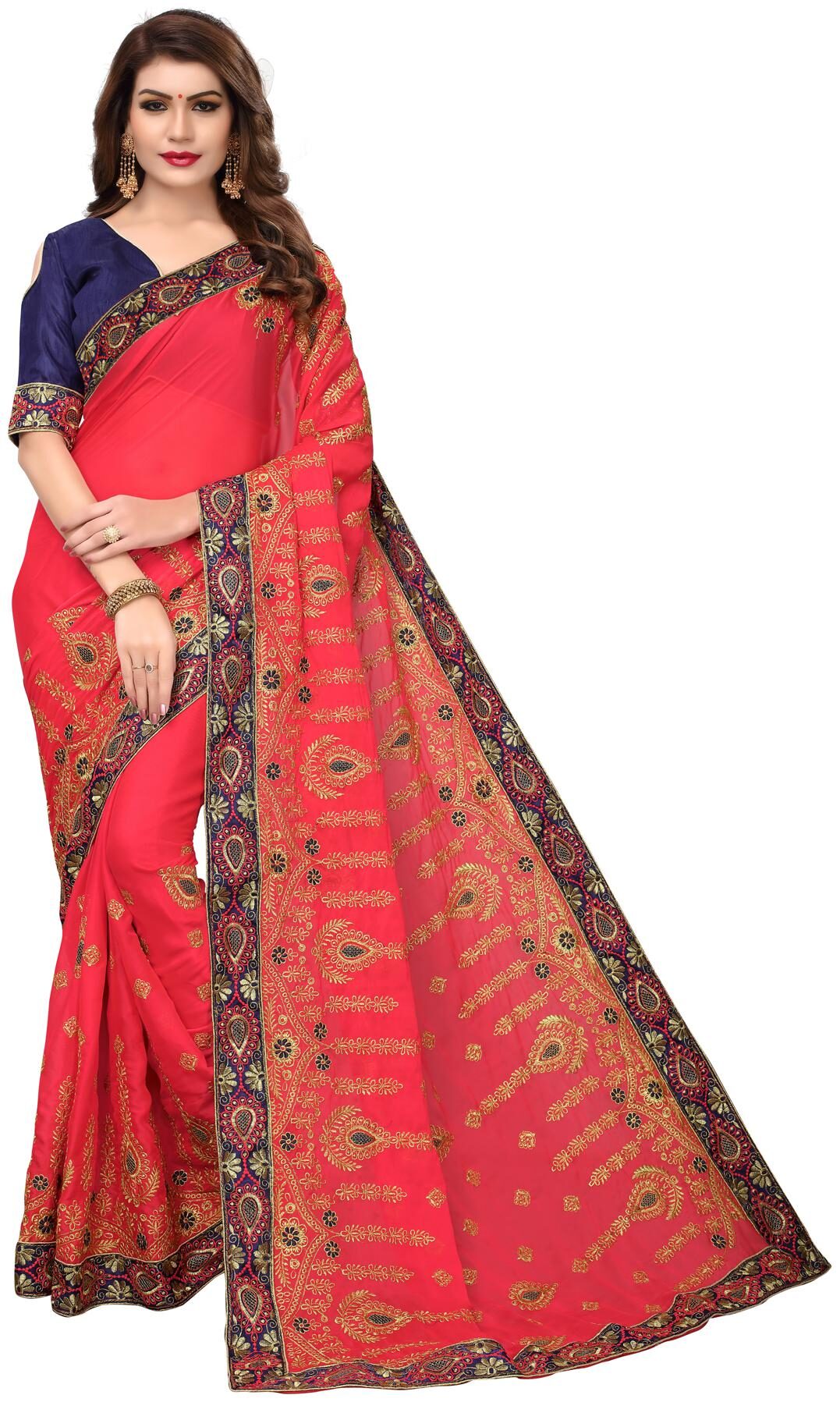 

Hirvanti Fashion Designer Pink Silk Embroidered Saree with Blouse Piece