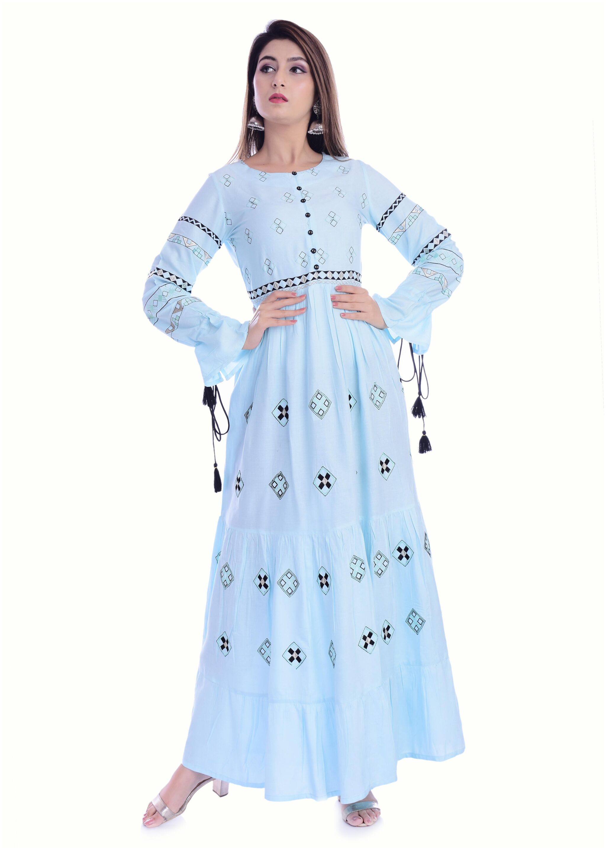 

His Her Women Blue Embroidered Anarkali Kurti