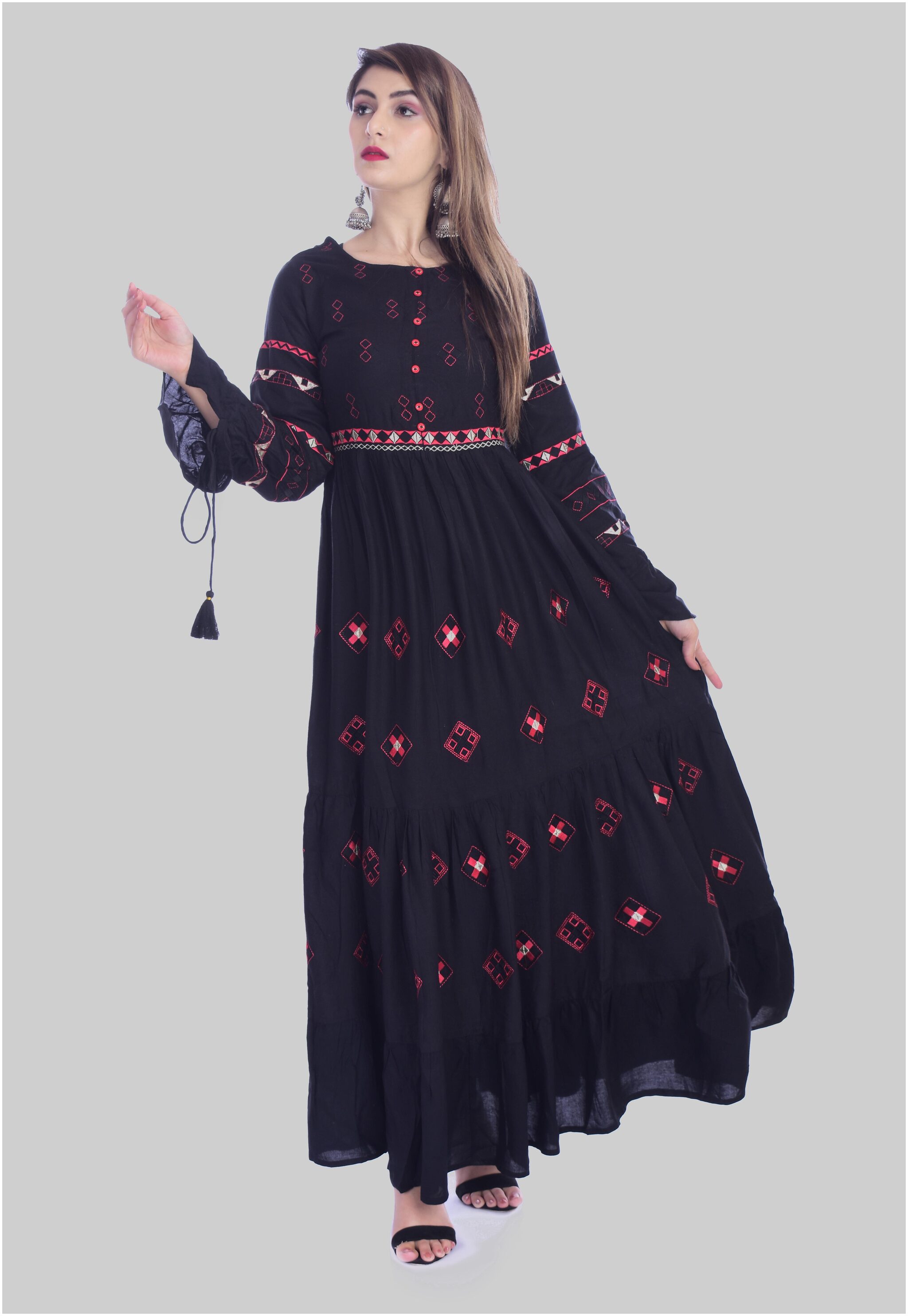 

His Her Women Black Embroidered Anarkali Kurta