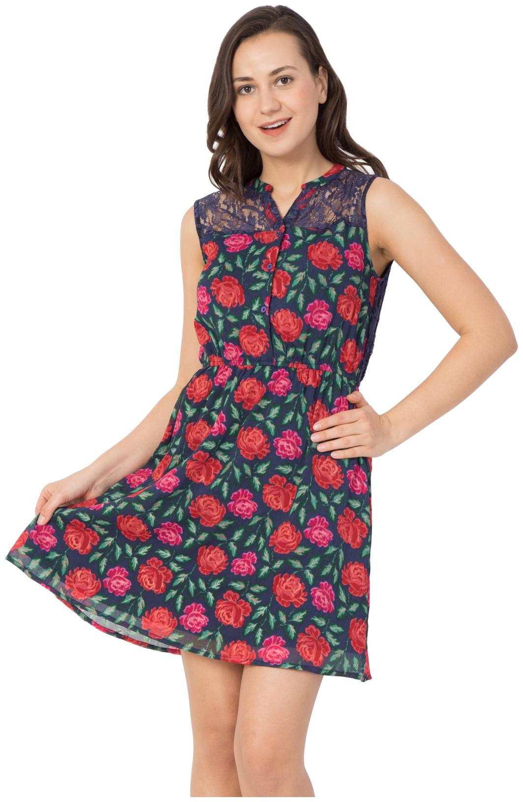 

Hive91 Blue Printed A-line dress