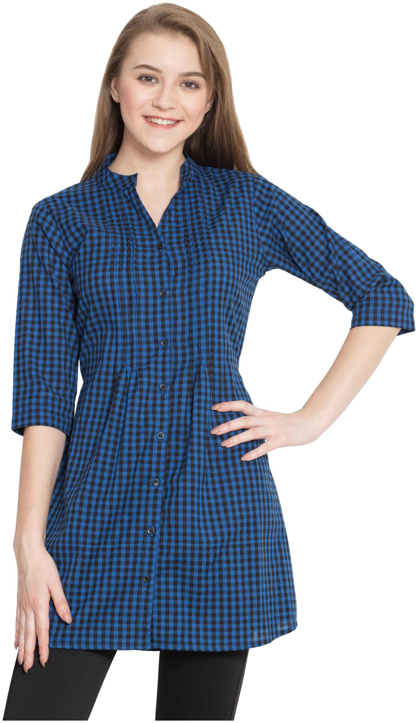 

Hive91 Women Checked Regular tunic - Blue