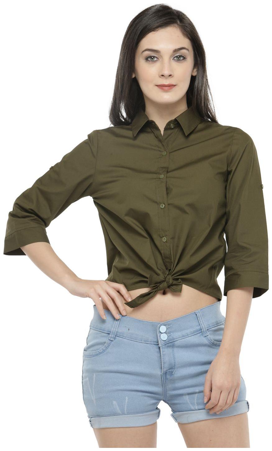 

Hive91 Women Green Solid Regular Fit Shirt