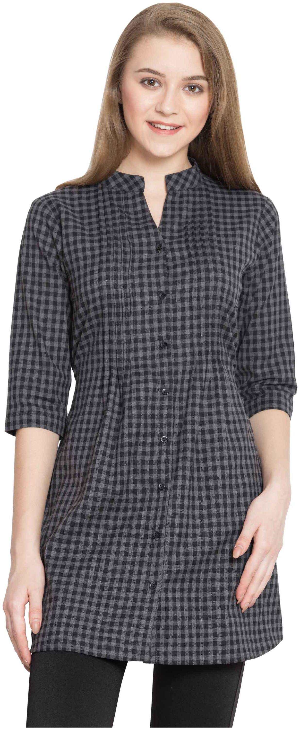 

Hive91 Grey Checkered Tunic for Women made of Cotton