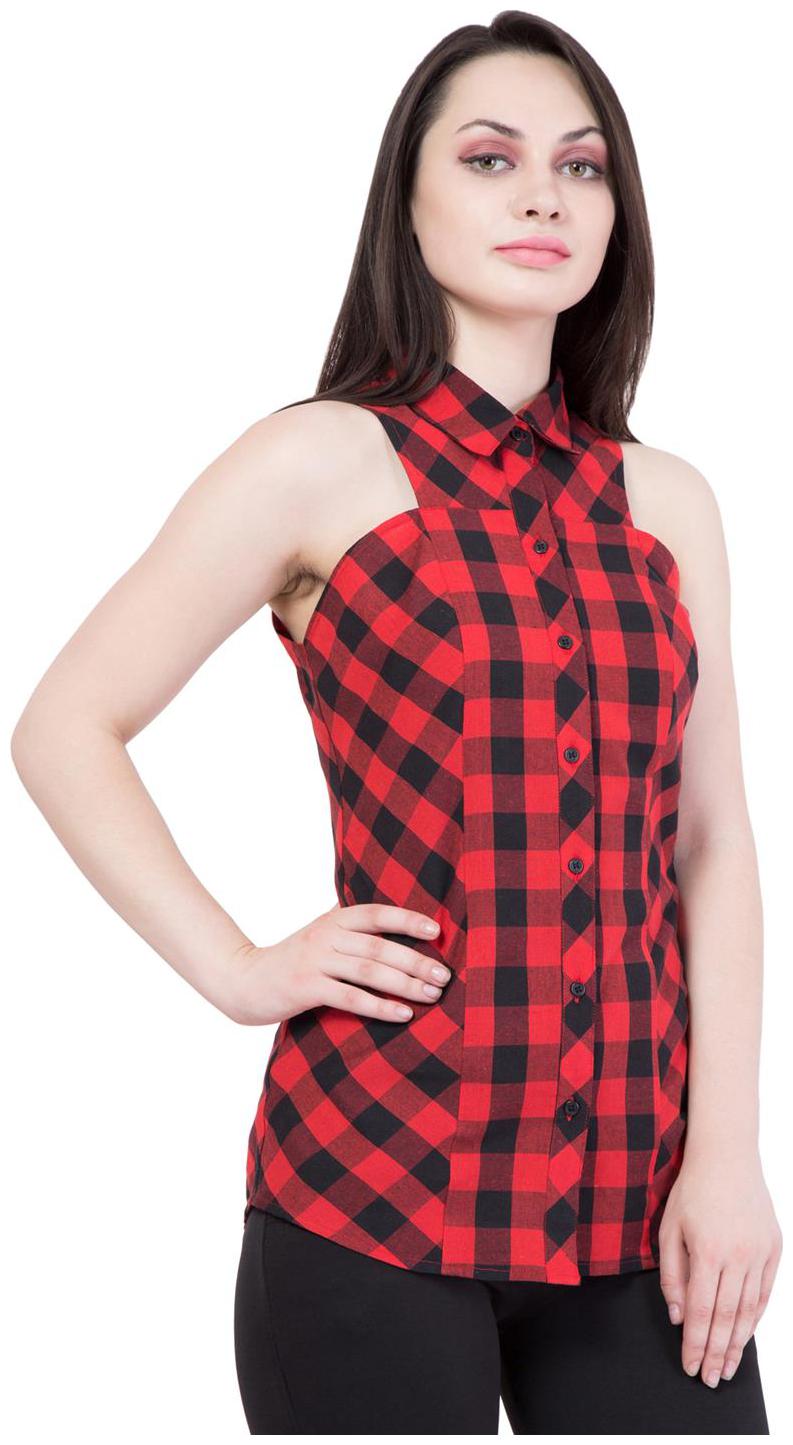 

Hive91 Red and Black Checkered Shirts for Women