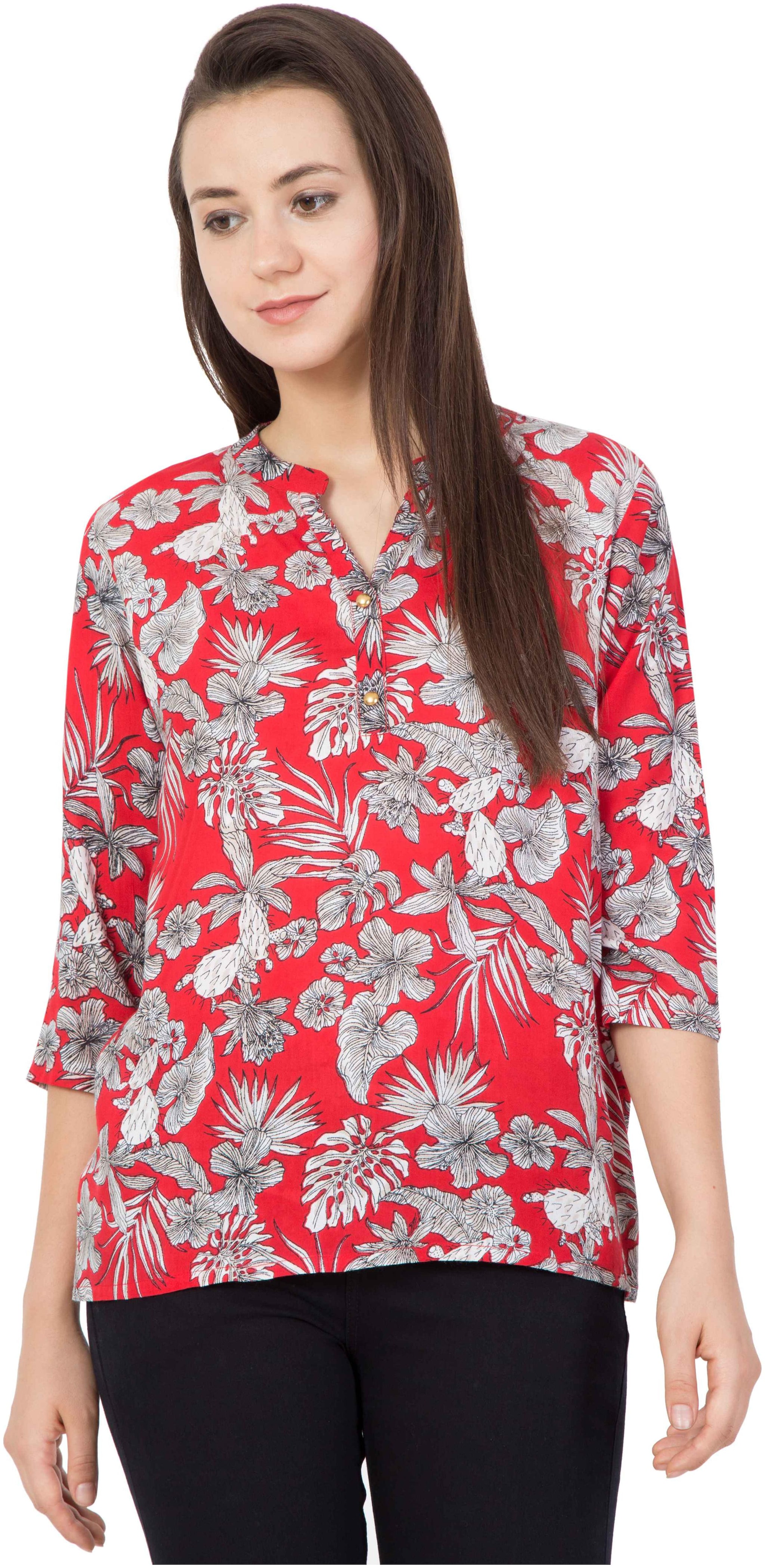 

Hive91 Women Printed Regular top - Red