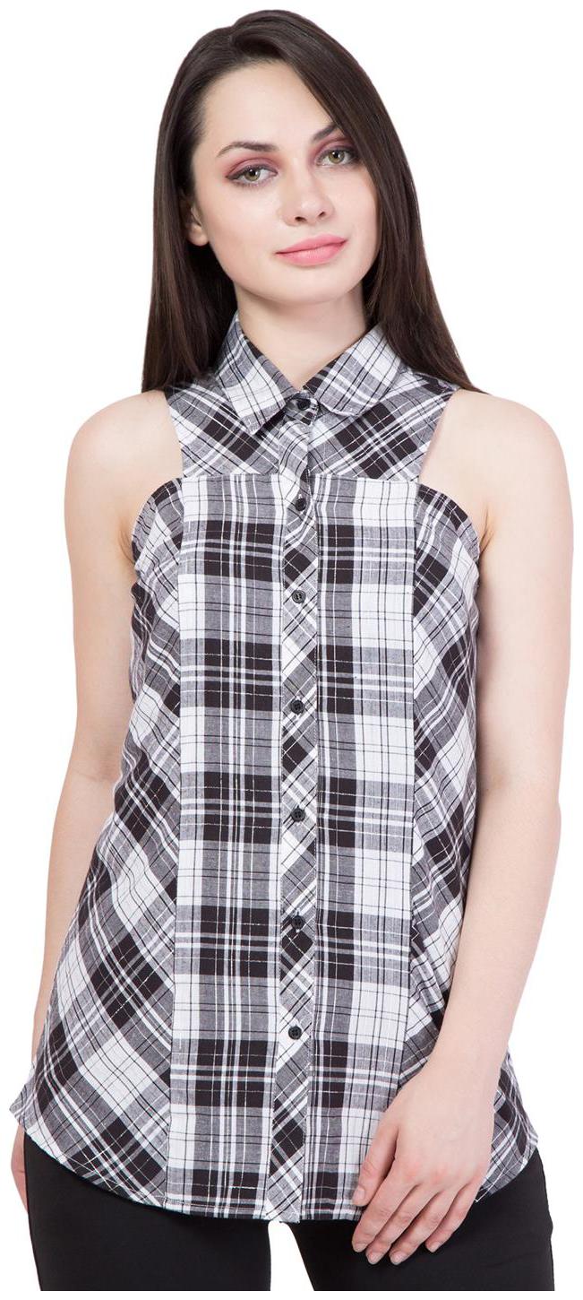 

Hive91 White and Black Check Shirt for Women in Cotton Fabric
