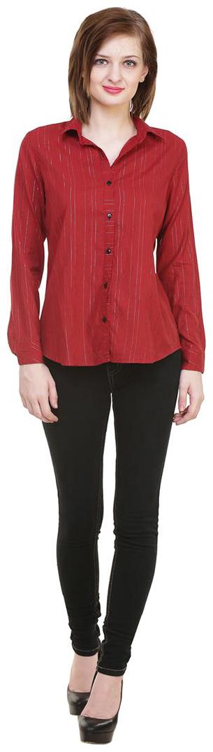 

Hive91 Women Red Striped Regular Fit Shirt