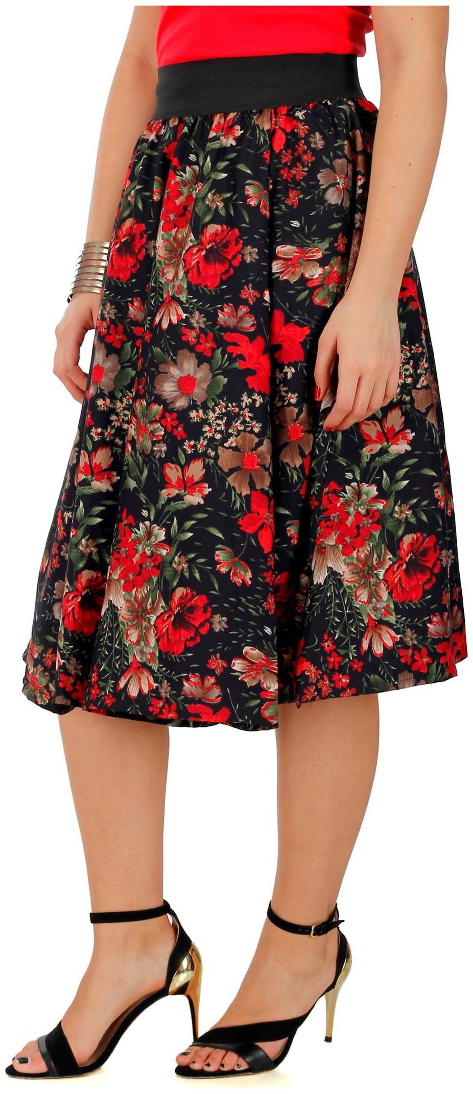 

HIYA Floral A-line skirt Midi Skirt - Red