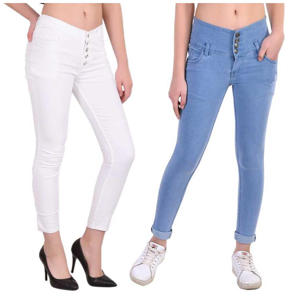 

HMFURRYS FINEST Women White Blue Slim fit Jeans