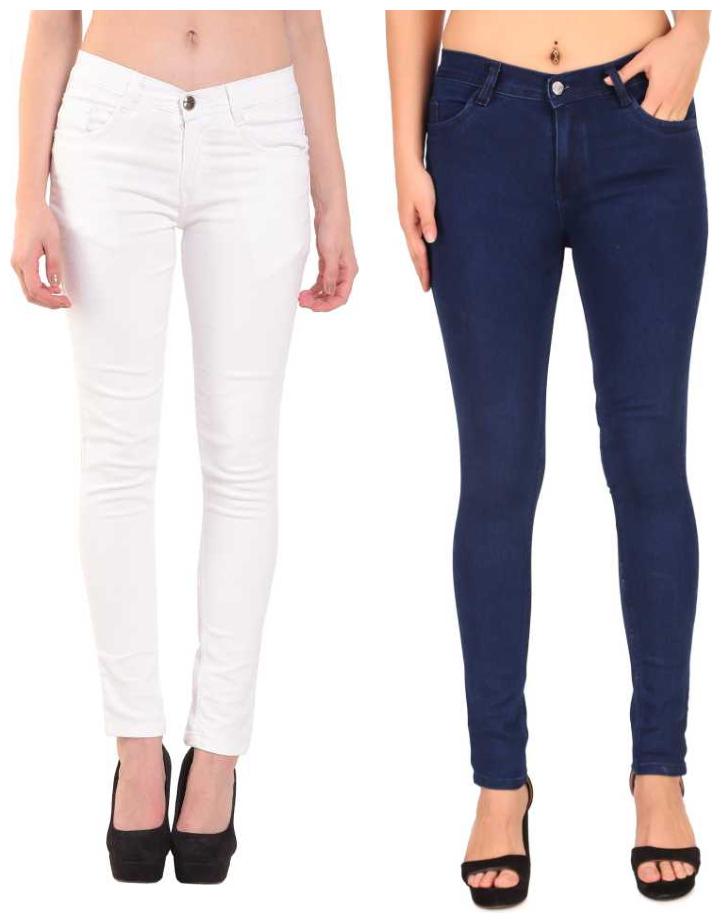 

HMFURRYS FINEST Denim Solid White Navy Blue Color Jeans For Women (Pack Of 2)