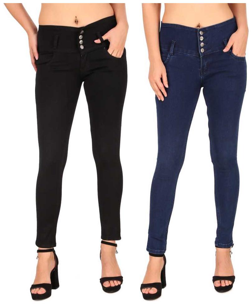 

HMFURRYS FINEST Denim Solid Black Navy Blue Color Jeans For Women (Pack Of 2)