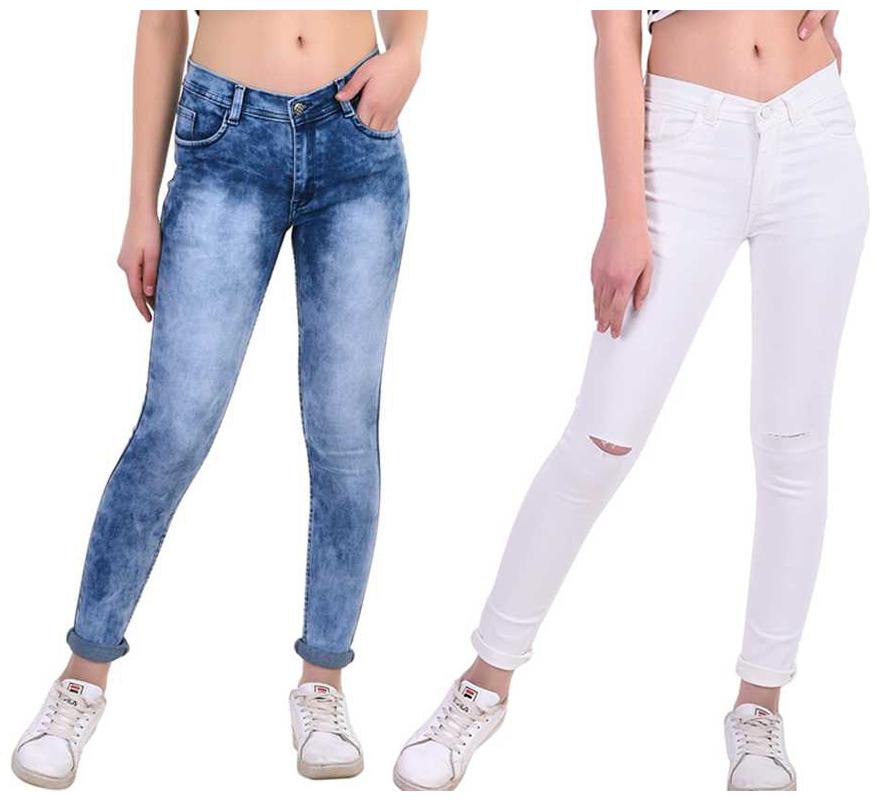 

HMFURRYS FINEST Women Blue White Slim fit Jeans