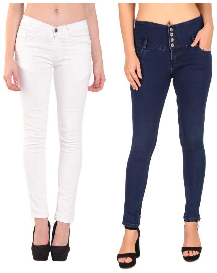 

HMFURRYS FINEST Denim Solid White Navy Blue Color Jeans For Women (Pack Of 2)