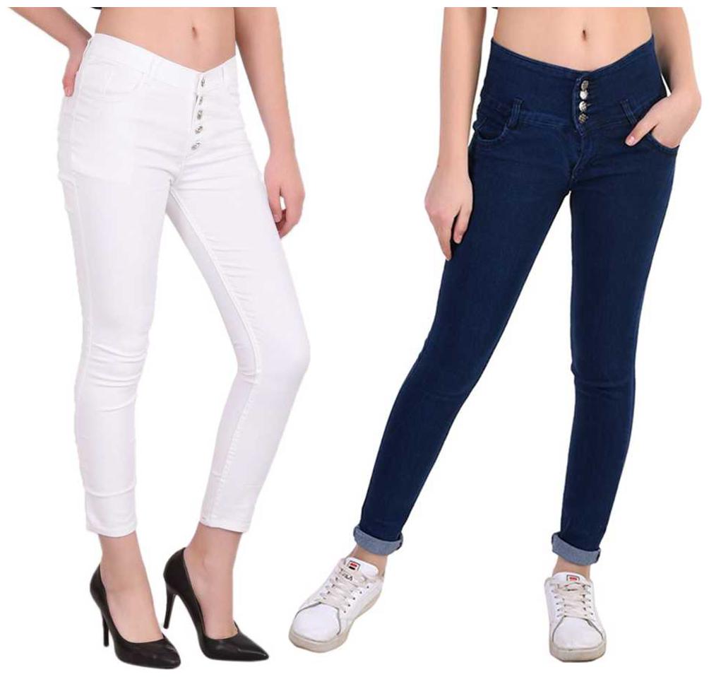

HMFURRYS FINEST Women White Blue Slim fit Jeans