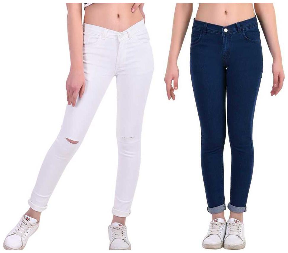 

HMFURRYS FINEST Women White Blue Straight fit Jeans